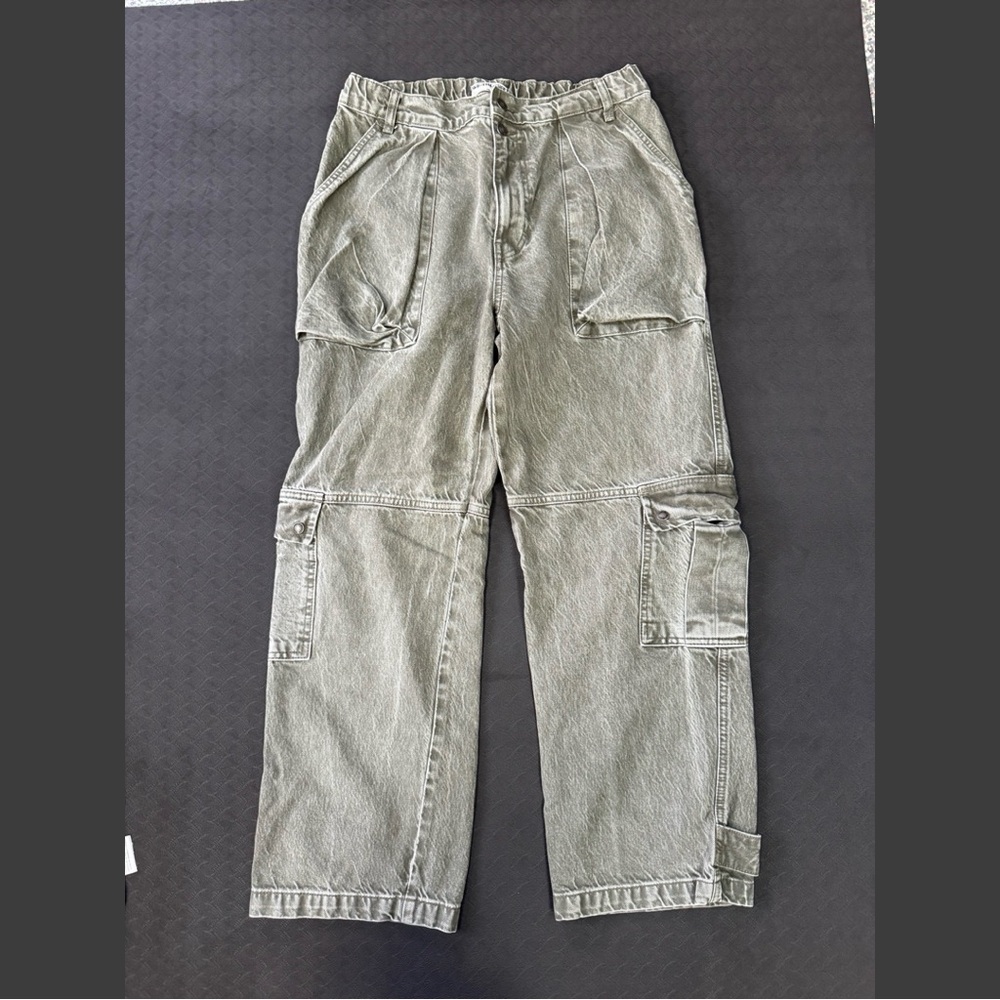 Free People Olive Green Straight Leg Cargo Jeans